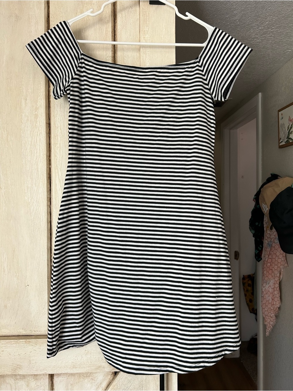 SHEIN Black and White Striped Off-Shoulder Mini Dress - Picture 4 of 5